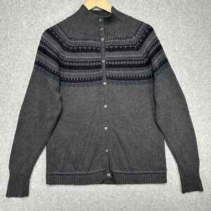 Eddie Bauer Collectibles Gray Fair Isle Mock Neck Button Up Cardigan‎ Sweater L